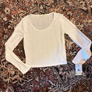 Live To Be Spoiled Scoop-Neck Ribbed Long Sleeve Top - Cream